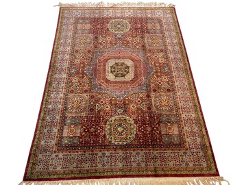 200x250 Rot Blau Mamluk Teppich - Türkischer Handgeknüpfter Wollteppich Schaf Schafwolle