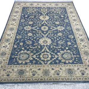9x12 Ft Blue Bidjar Area Rug - Beige Blue Afghan Hand Knotted Veg Dye Floral Bidjar Area Rug - Rug for Living Room - Bedroom Rug