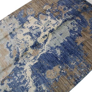 6x8 Navy Blue Modern Area Rug - Multicolor Afghan Hand Knotted Veg Dye Wool Abstract Area Rug - Rugs for Living Room - Bedroom Rug
