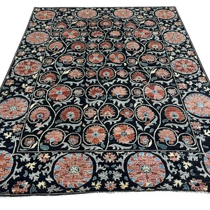 9x12 Ft Dark Blue Oriental Area Rug - Afghan Hand Knotted Veg Dye Floral Petal Area Rug - Rug for Living Room - Bedroom Rug - Petal Rug