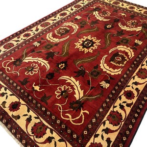7x10 Red Kazak Area Rug - Red Floral Kazak Afghan Hand Knotted Veg Dyes Wool Area Rug - Bedroom Rug - Rugs for Living Room - Tribal Rug