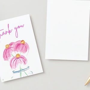 Cartão de agradecimento, flor rosa, impressão pintada à mão, aquarela pintada, download digital instantâneo, para impressão, cartão em branco, PDF