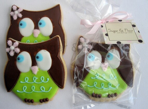 Owl Sugar Cookies 12 Decorated Sugar Cookie Favors Etsy
