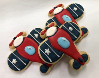 AIRPLANE COOKIES, 12 Decorated Sugar Cookie Party Favors