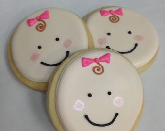 BABY FACE COOKIES, 12 Decorated Sugar Cookie Party Favors