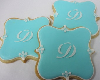 MONOGRAM SUGAR COOKIES, 12 Decorated Sugar Cookie Favors