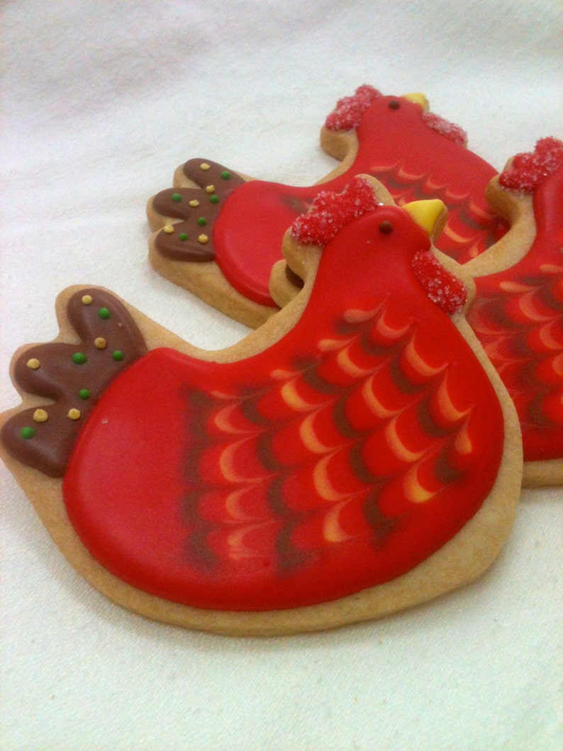 CHICKEN COOKIES, 12 Decorated Sugar Cookie Party Favors image 1