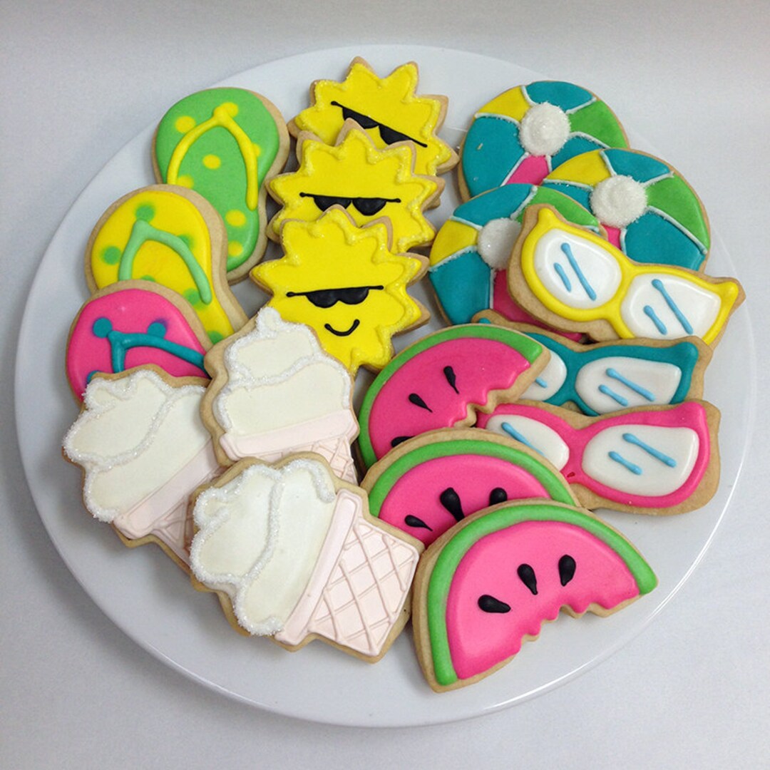 SUMMER FUN COOKIES, Decorated Sugar Cookie Gift Tin, 18 Cookies Etsy