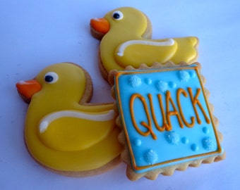 RUBBER DUCKY COOKIES, 12 Decorated Sugar Cookie Favors