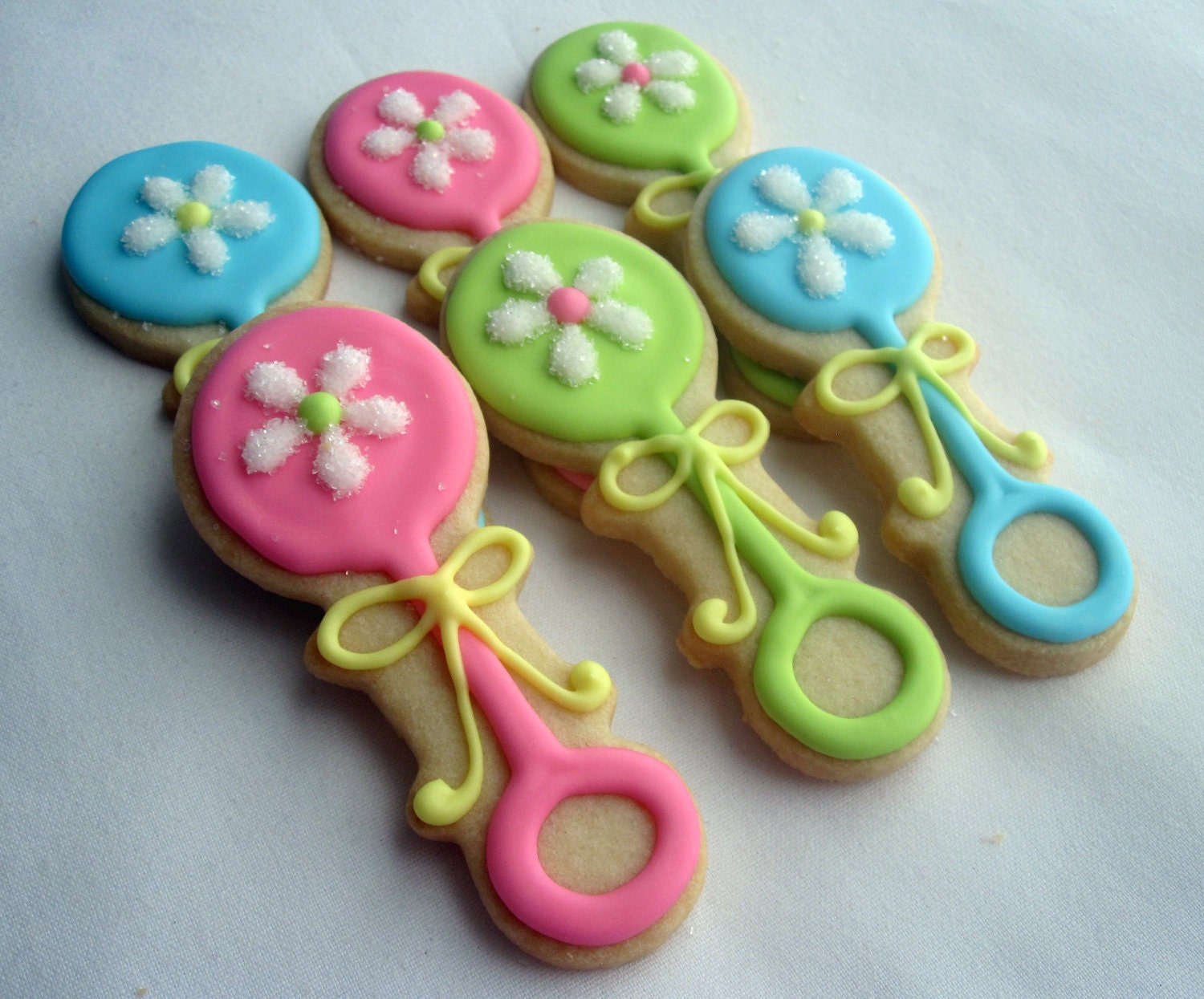 BABY RATTLE COOKIES 12 Decorated Sugar Cookie Party Favors Etsy