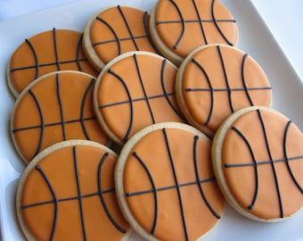 BASKETBALL COOKIES, 12 Decorated Sugar Cookie Party Favors