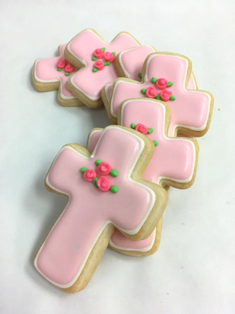 BAPTISM CROSS COOKIES, 12 Decorated Sugar Cookie Favors image 1