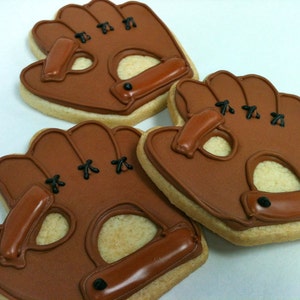 BASEBALL GLOVE COOKIES, 12 Decorated Sugar Cookie Party Favors