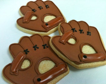 BASEBALL GLOVE COOKIES, 12 Decorated Sugar Cookie Party Favors