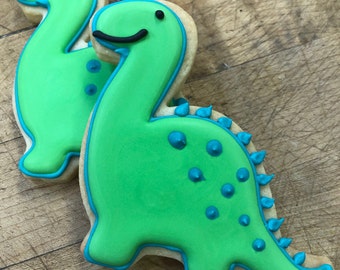 DINOSAUR COOKIES, 12 Decorated Sugar Cookie Favors