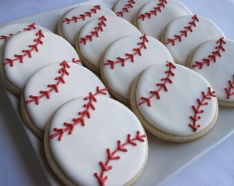 BASEBALL COOKIES, 12 Decorated Sugar Cookie Party Favors