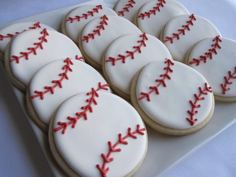 BASEBALL COOKIES, 12 Decorated Sugar Cookie Party Favors image 1