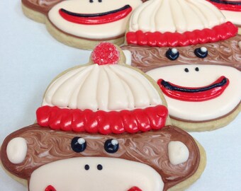 SOCK MONKEY COOKIES, 12 favores decorados de sugar cookie party