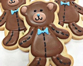 TEDDY BEAR COOKIES, 12 Decorated Sugar Cookie Party Favors