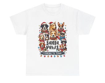 Festive Dog Christmas Tee: 'Santa Paws Coming to Town' Unisex Shirt