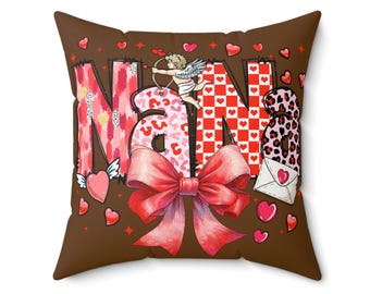 Nana Valentine Pillow Gift | Spun Polyester Throw Pillow, Heart Bow Cupid Design