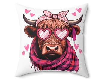 Highland Cow Pillow | Valentine Cow Throw Pillow | Cow gift