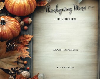 Rustic Thanksgiving Dinner Bundle: Invitation, Menu, Place Cards (Editable PDF Set)