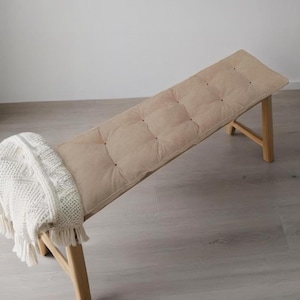 Custom Bench Cushion with Ties, Handmade Seat Pad for Bench, Chair, or Window Seat, Linen, Cotton, Velour Options