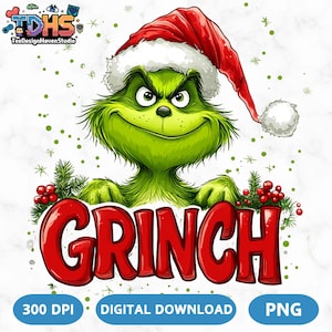 Christmas Grinch PNG Clipart: Winter Cartoon Design (Digital Download)