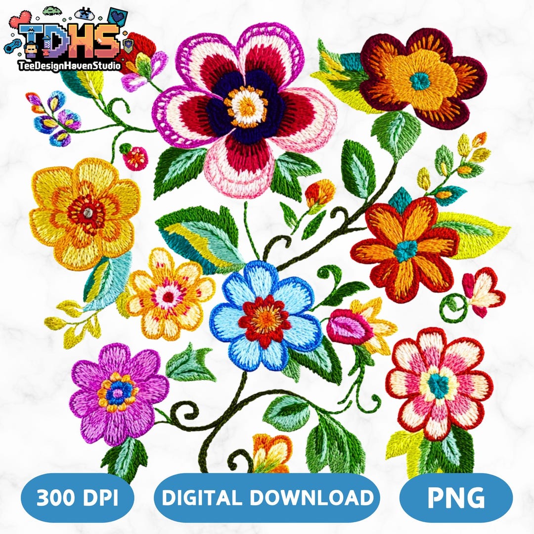 Mexican Embroidery Flowers PNG: Fiesta Clipart (digital Download) - Etsy
