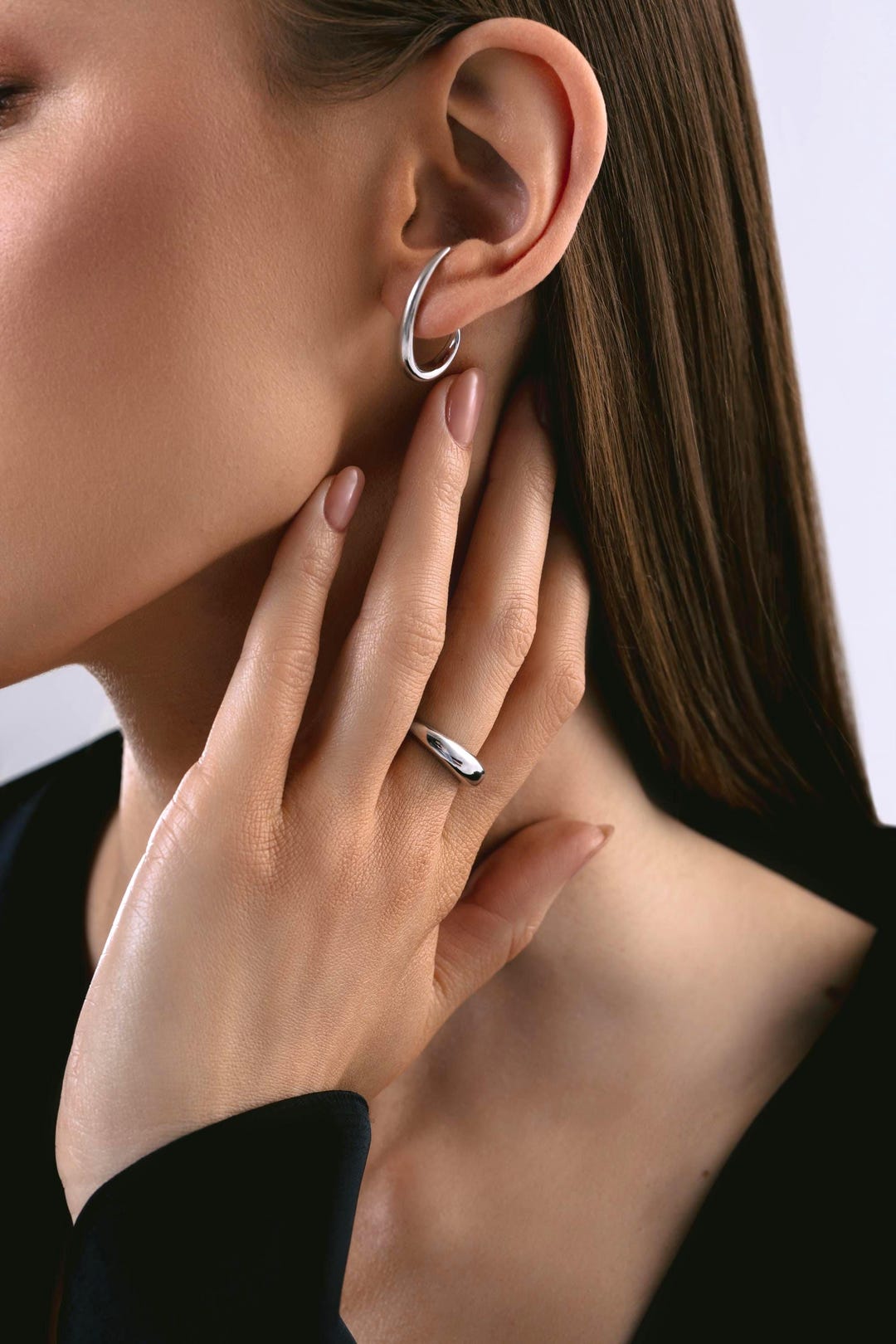 Sterling Silver Dome Ring, Minimalist Chunky Adjustable Open Band Ring ...