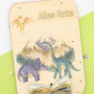 Geschenkidee zum Geburtstag Geldgeschenk Wunscherfüller Geschenkkarte Glückwunschkarte Holzkarte Personalisierbar Grußkarte Dinos für Kinder