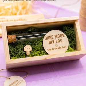 Geldgeschenk Holzbox Geschenkbox Wunscherfüller Geschenkidee Personalisiert Holzkiste Ohne Moos nix los Hochzeit Geburtstag Taufe Abschluss
