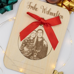 Personalisierbar/Holzkarte/Weihnachtsgeschenk/Weihnachtskarte/Baumschmuck/Weihnachtskugel/Ornament/Holz/Lasergravur/Fotodruck/Fotogeschenk