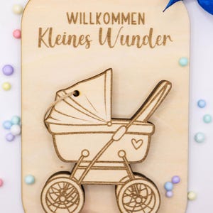 Geldgeschenkidee zur Geburt Taufe Babyparty Kinderwagen Geburtsgeschenk Holzkarte Personalisiert Lasergravur Neugeborene Glückwunschkarte