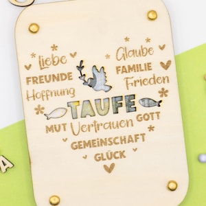 Geldgeschenkidee zur Taufe Taufgeschenk Taufkarte Wunscherfüller Holzkarte Personalisiert Geld Holz Lasergravur Neugeborene Geschenkkarte