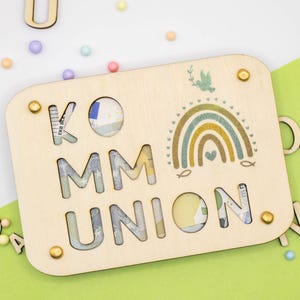 Geschenkidee zur Kommunion Geldgeschenk Kommunionskarte Wunscherfüller Kommunionsgeschenk Holzkarte Personalisierbar Glückwunsch Jugendweihe