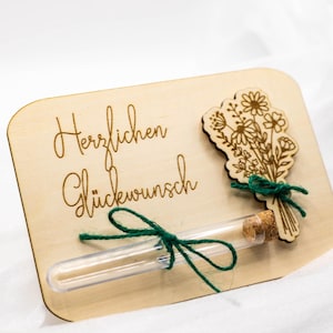 Geschenkidee Geldgeschenk Wunscherfüller Geschenkkarte Glückwunschkarte Holzkarte Personalisierbar Grußkarte Geburtstag Taufe Geburt Baby