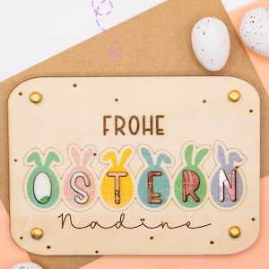 Geldgeschenk für Ostern Geschenkidee Osterkarte Holzkarte Hase Holz Lasergravur Personalisiert Trockenblumen Wunscherfüller Handgefertigt