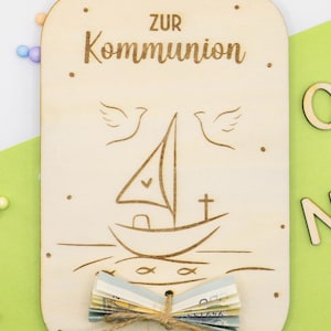 Geschenkidee zur Kommunion Geldgeschenk Kommunionskarte Wunscherfüller Kommunionsgeschenk Holzkarte Personalisierbar Glückwunsch Jugendweihe