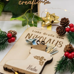 Holzkarte/Personalisierbar/Nikolauskarte/Geldgeschenk/Nikolausgeschenk/Baumschmuck/Holz/Lasergravur/Weihnachten/Nikolaus/Nikolausstiefel