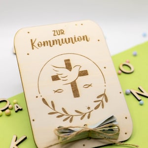 Geschenkidee zur Kommunion Geldgeschenk Kommunionskarte Wunscherfüller Kommunionsgeschenk Holzkarte Personalisierbar Glückwunsch Jugendweihe