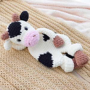 Muster Kuh Snuggler häkeln, Plüsch Kuh Häkelanleitung, Amigurumi Lovey, Stofftier Babys, PDF Anleitung in Englisch, süsse Kuh