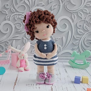Crochet doll pattern in English, amigurumi doll in dress, cute doll pattern, doll for nursery a girl&#39;s room, tutorial in pdf, gift for girl.