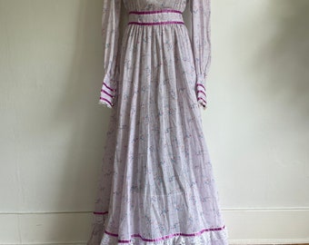 Robe longue vintage des années 70 Ditsy floral cottage core prairie taille M/L