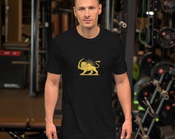 Löwen- und Sonnen-Emblem T-Shirt - Gold Graphic Heritage T-Shirt - Weiches Baumwolloberteil