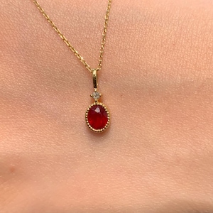 18k Gold Ruby Necklace, Gold Ruby Pendant, Ruby Birthstone, July Gemstone, Ruby Stone Charm, Oval Ruby Necklace, Classic Ruby Necklace