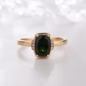 18k or 14k Solid Gold Chrome Diopside Diamond Ring, Natural Oval Cut Chrome Diopside Ring, Art Deco Ring, Chrome Diopside Ring, Gift for her