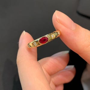18K Gold Oval Cut Ruby with Surrounding Round Cut Diamonds Ruby Graduation Gift July Birthstone Ring Anniversary Ring Gift for Mom