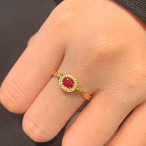 18K Solid Gold Oval Cut Ruby Ring Round Cut Diamond Ruby Graduation Gift July Birthstone Ring Anniversary Gifts Gift for Her